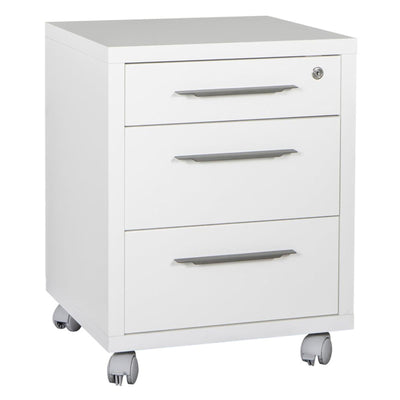 CASSETTIERA DA UFFICIO 3 CASSETTI PER SCRIVANIA BIANCO LACCATO CON CHIAVE E RUOTE