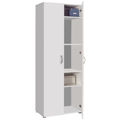 ARMADIO LEGNO 2 ANTE CON CASSETTIERA CASSETTI LACCATO BIANCO ARMADIETTO SCARPIERA 5 RIPIANI