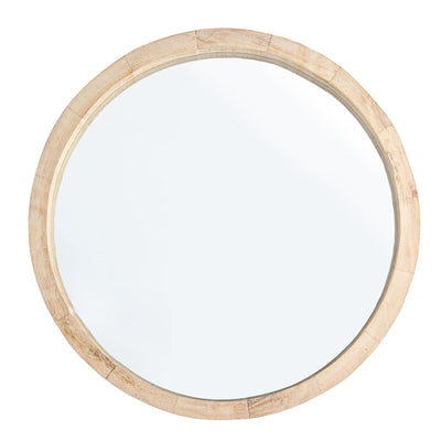 SPECCHIO TIZIANO CON CORNICE IN LEGNO SHABBY NATURALE Ø 52 CM DA BAGNO E SOGGIORNO