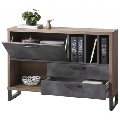 LIBRERIA CON 3 CASSETTI STILE INDUSTRIAL GRIGIO E ROVERE MOBILE DA INTERNO H 97 CM