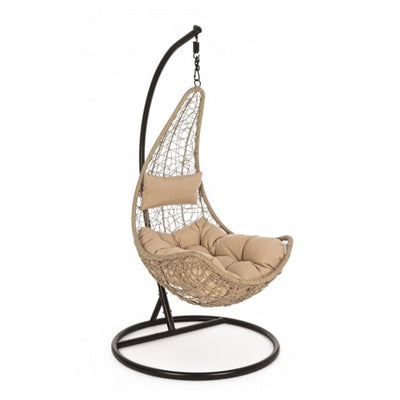 Poltrona sedia a dondolo sospesa da esterno in rattan con cuscino amirantes naturale